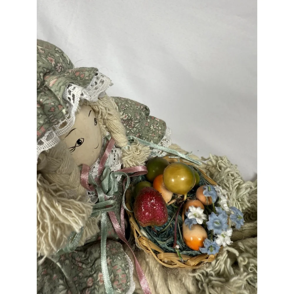 Vintage Mop Doll Shelf Sitter Yarn Porcelain Head WINDS UP PLAYS MUSIC Unique